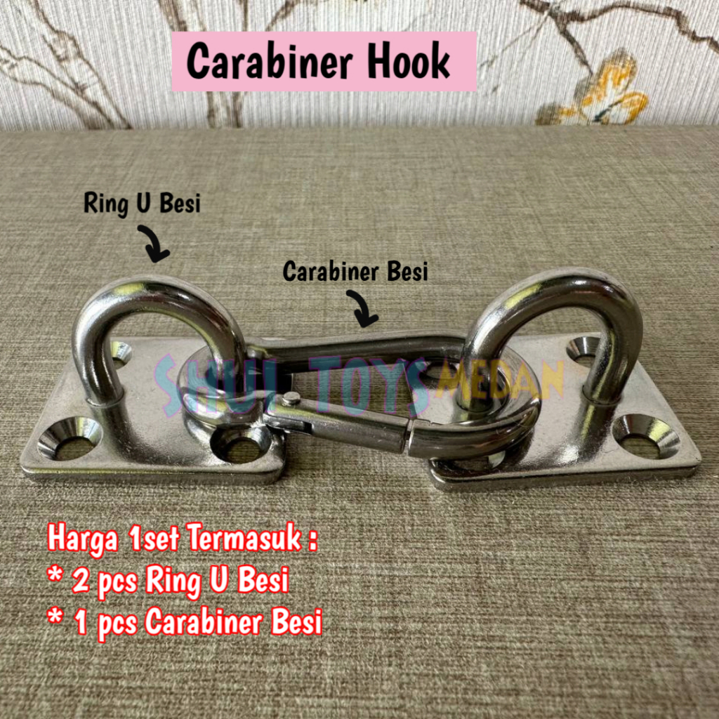 Carabiner Hook Stainless + Ring D Untuk Penahan Angin / Penahan Roller