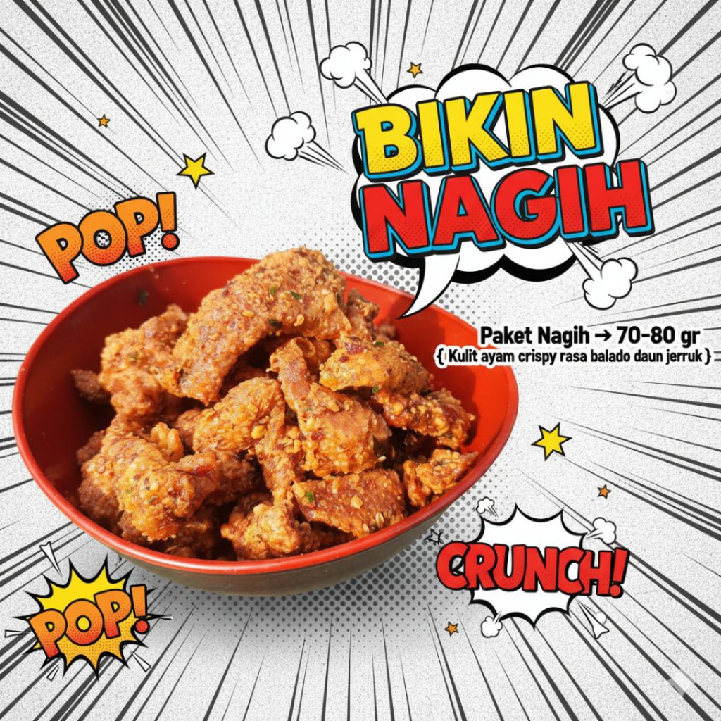 

Paket Nagih → 70-80 gr { Kulit ayam crispy rasa Balado daun jeruk }