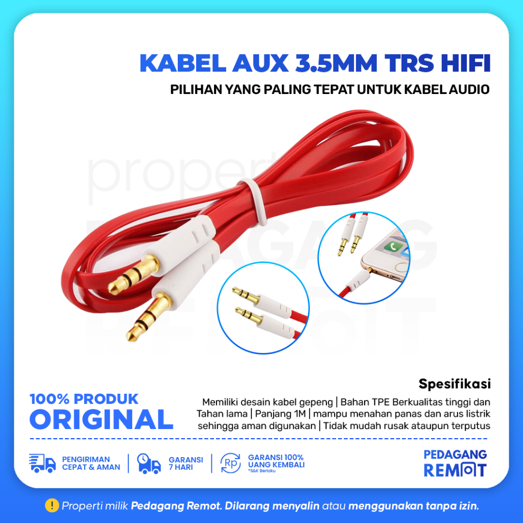 Kabel Audio AUX ukuran 1 Meter 3.5mm / Kabel AUX HiFi Noodle Design Audio Cable 1M