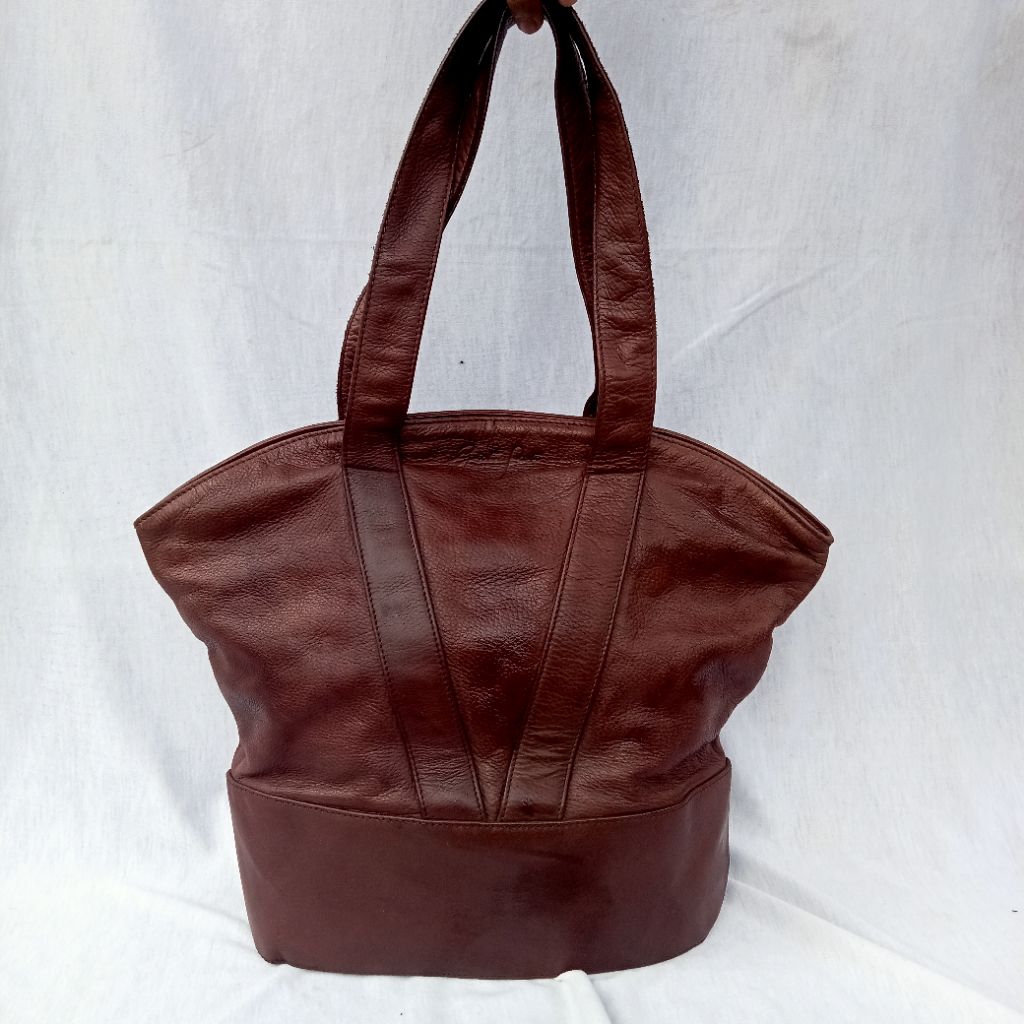 Tas Tote Bag Totte Kulit Asli Kulas Wanita Preloved Second Coklat