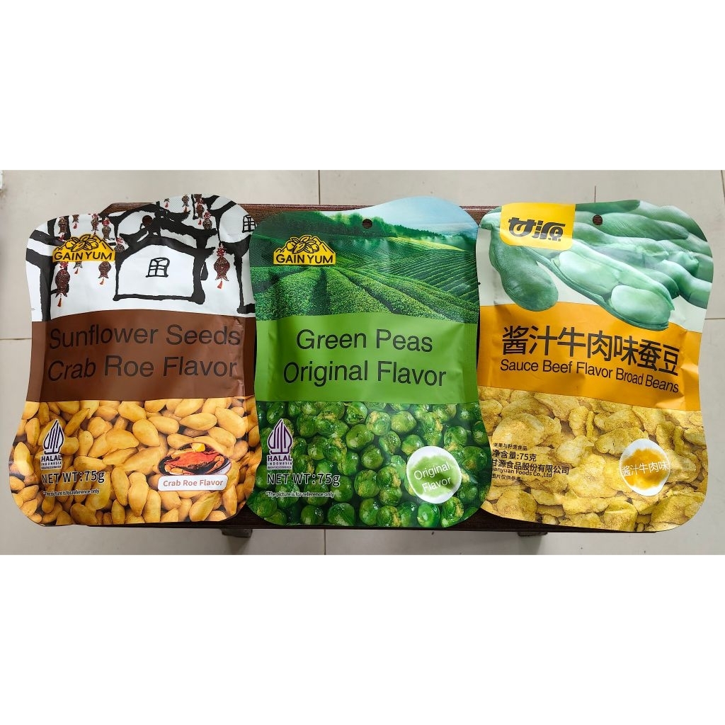 

Kacang Polong Malaysia / Green Peas Original Flavor / Kacang Lebar / Kwaci Rasa Telur Kepiting / Sunflower Seeds Crab Roe Flavor / Broad Beans / Kacang Koro Cemilan Snacks Food