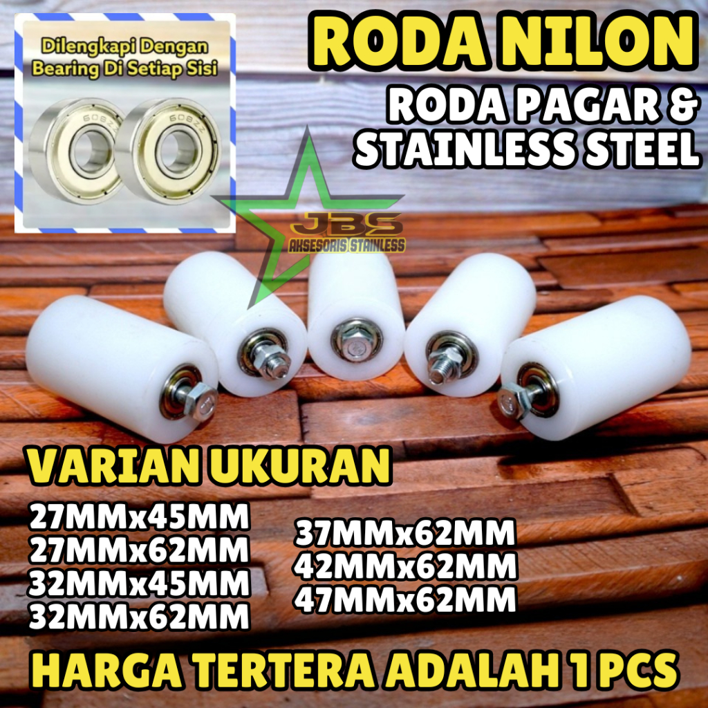 RODA NILON PINTU PAGAR / ROLLER NILON PAGAR STAINLESS / BEARING PINTU PAGAR BESI KECIL, SEDANG