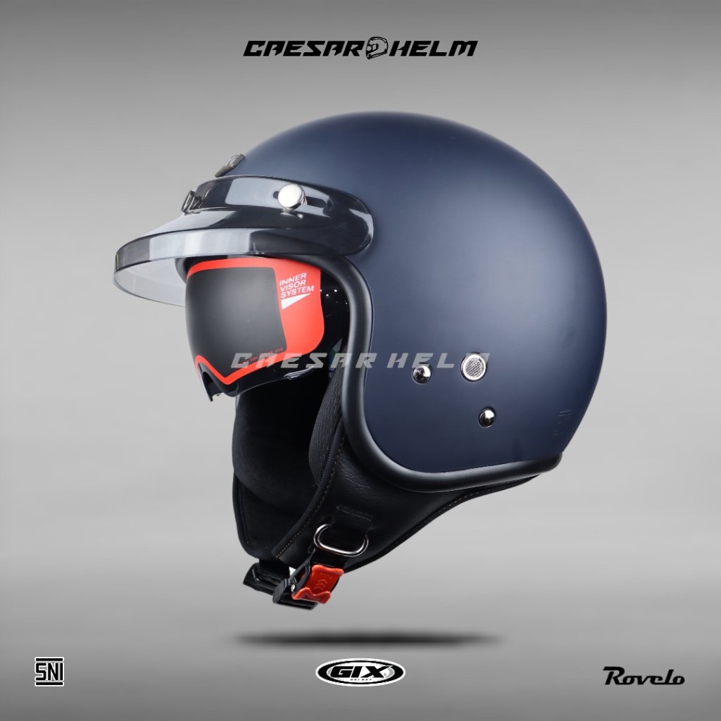 GIX Rovelo Solid - Blue Navy Doff - Helm Retro - Helm Half Face
