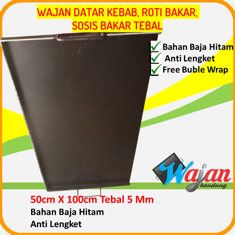 Wajan Bandung Datar Baja Hitam pemanggang steak ayam tepanyaki roti bakar kebab 50x100cm tebel 5mm
