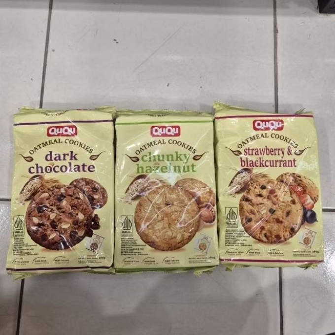 

Ququ oatmeal cookies kukis rasa Strawberry Blackcurrant / Chunky Hazelnut / Dark Chocolate 260gr