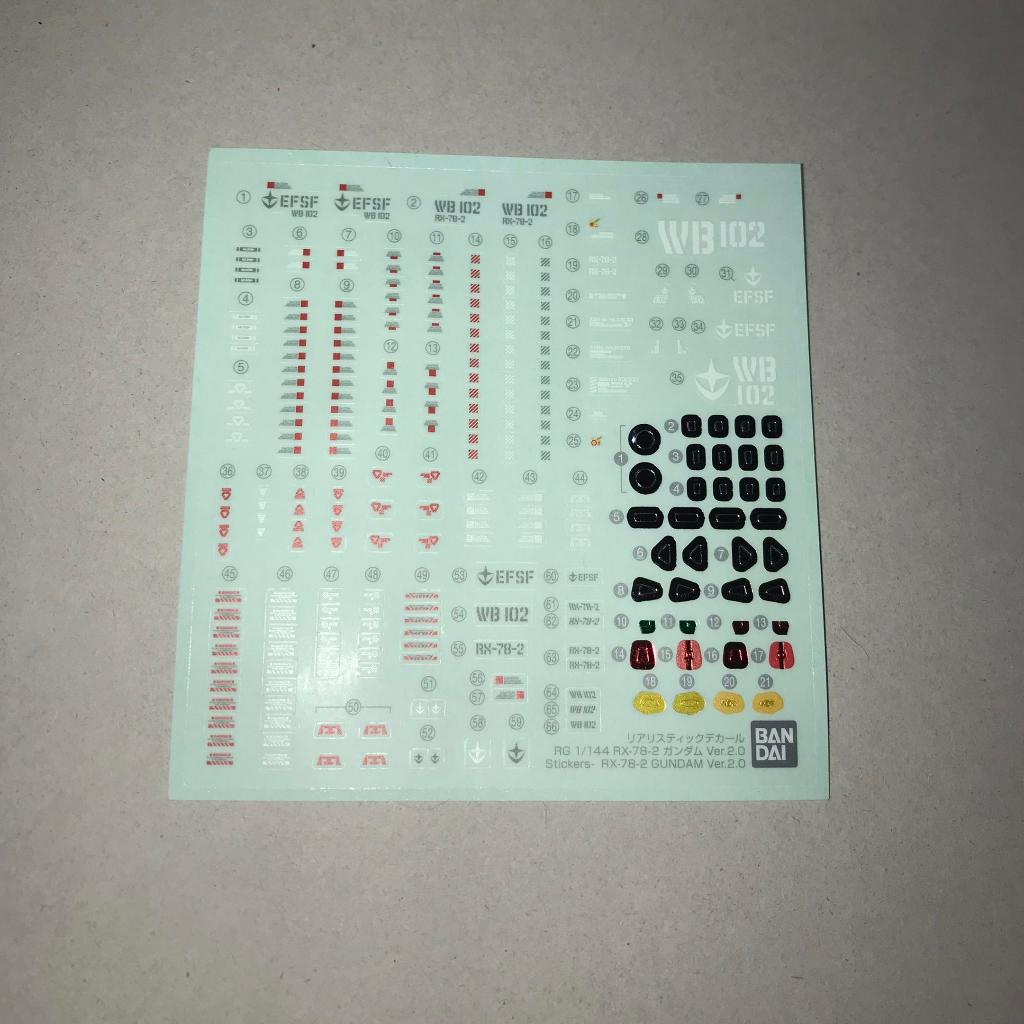 RG 40 RG RX-78-2 Gundam Ver 2.0 Part Realistic Decal Unit