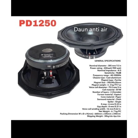 Speaker komponen pd1250 pd 1250 12inch high mid low