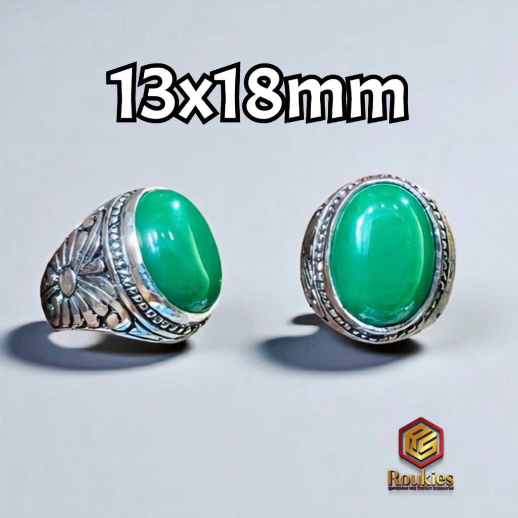 Cincin Batu Giok Hijau Polos Ukuran 13x18mm Ring Alpaka