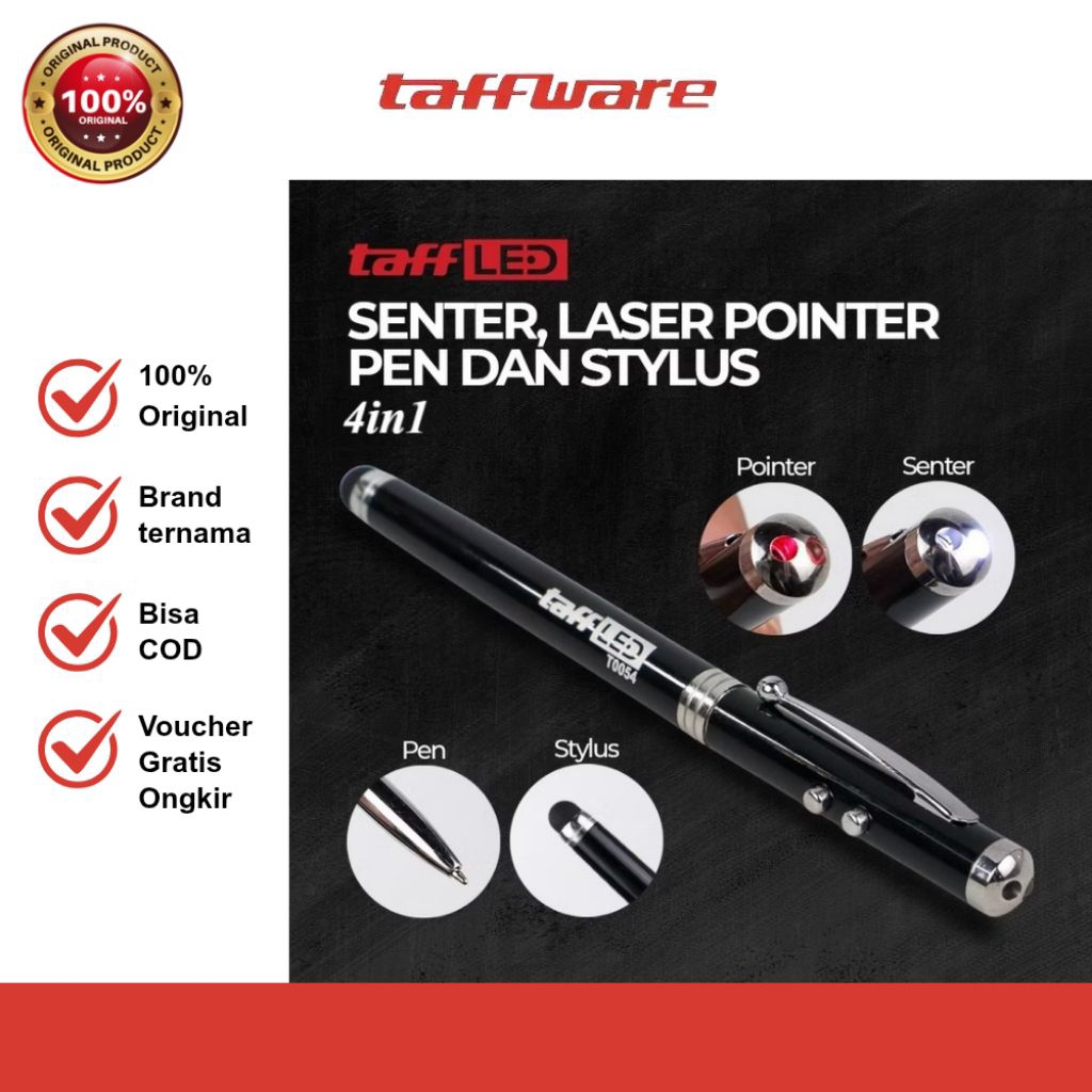 

TaffLED Pulpen 4in1 Senter Laser Pointer Pen dan Stylus Tinta Hitam - T0054