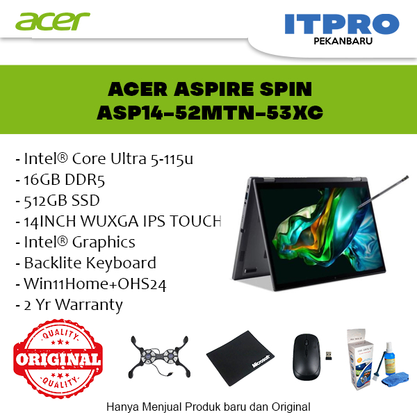 ACER ASPIRE SPIN ASP14-52MTN-53XC NOTEBOOK INTEL CORE ULTRA 5-115U 16GB 512GBSSD TOUCHSCREEN