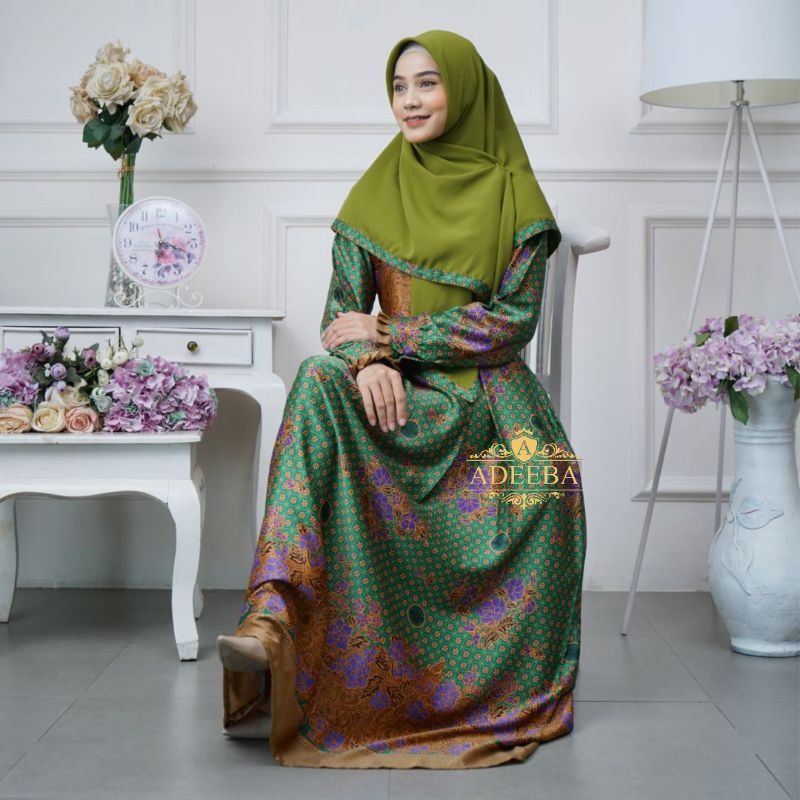 GAMIS MUSLIMAT SEMI SUTRA GAMIS MUSLIMAT HIJAU TUA  KUALITAS PREMIUM