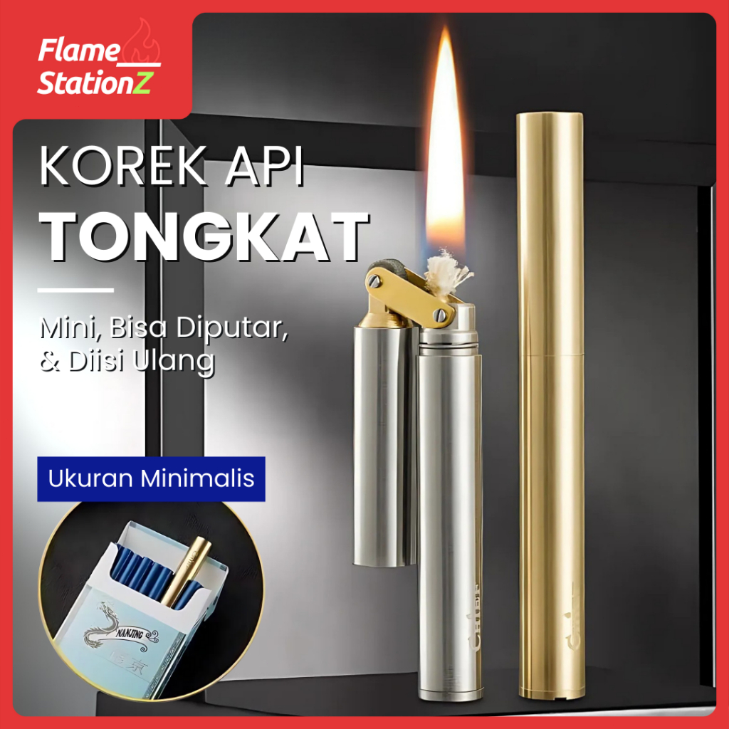 Korek Api Minyak Unik Minimalis Mewah | Korek Api Anti Angin Bisa Diisi Ulang