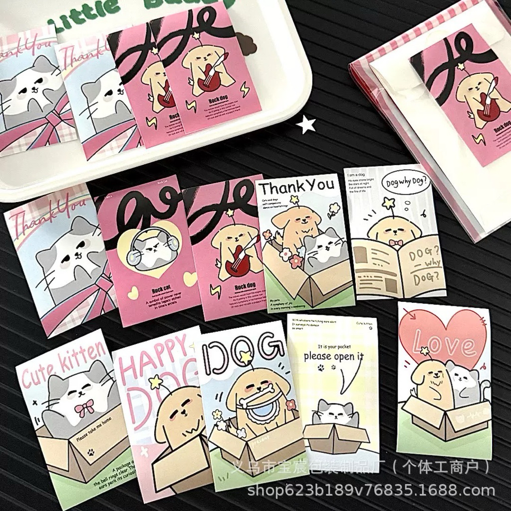 

chaeya things - thankyou open happy dog & cat series aesthetic sticker sealing stiker segel pastel cute