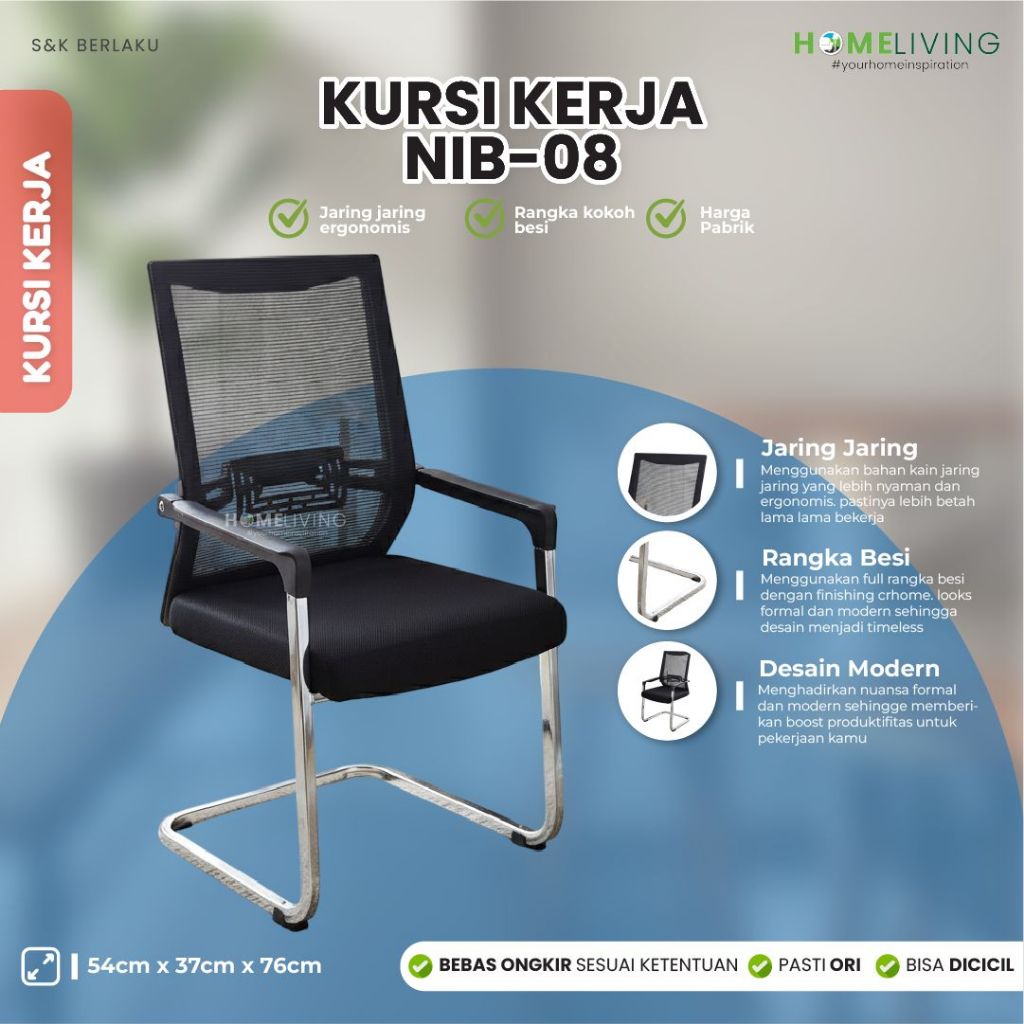 HOMELIVING - KURSI KANTOR - KURSI HADAP - KURSI KERJA - KURSI JARING RANGKA BESI