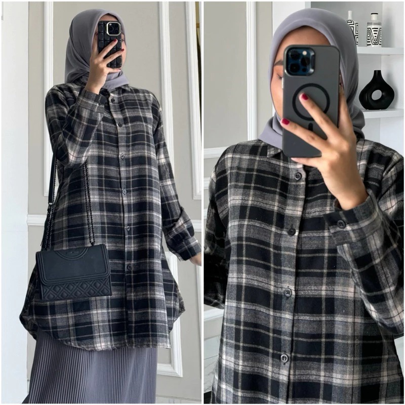 TERBARU TUNIK WANITA JUMBO / ATASAN WANITA TERBARU / TUNIK MOTIF KOTAK LONG TUNIK FLANEL