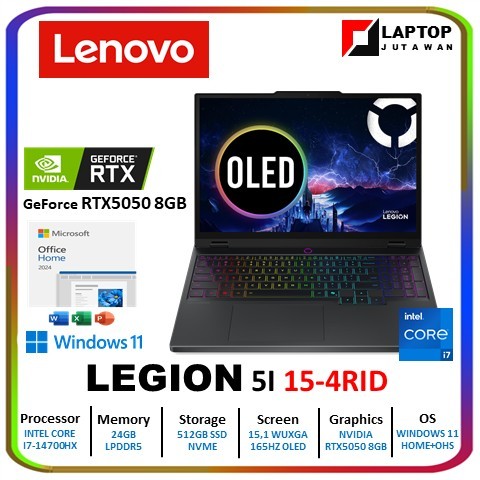 Lenovo LEGION 5I 15 OLED I7 14700HX RTX5050 8GB/ 24GB 512GB W11+OHS+ 15.1"WQXGA 165HZ 3Y+3ADP -4RID