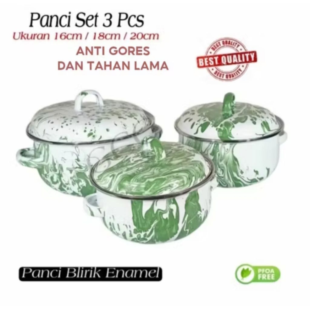 PANCI  BLIRIK SET ENAMEL MOTIF BLIRIK/ PANCI SET 16CM 18Cm  - 20 CM/PANCI ENAMEL SET