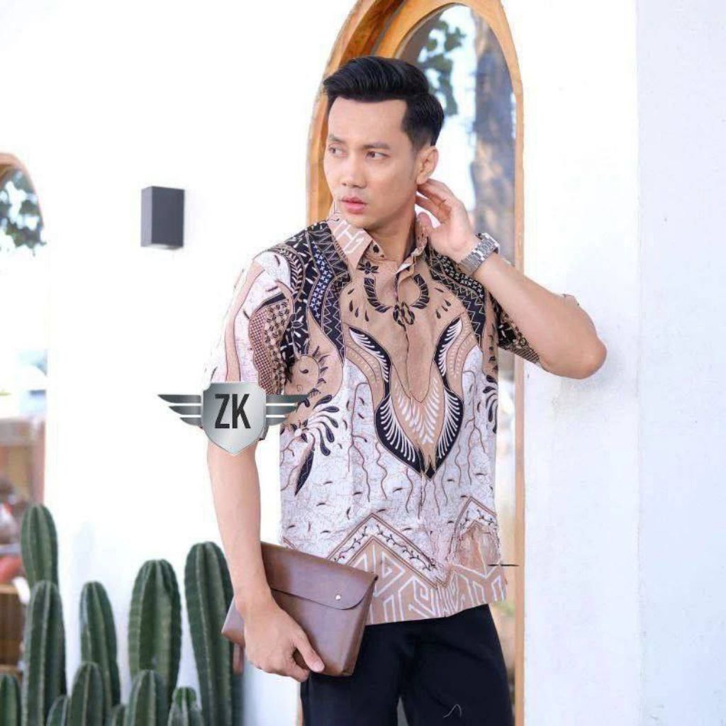 Kemeja Batik Pria Lengan Pendek Modern Terbaru Hem Terlaris Baju Katun Hitam Dewasa Motif Panjang Ka
