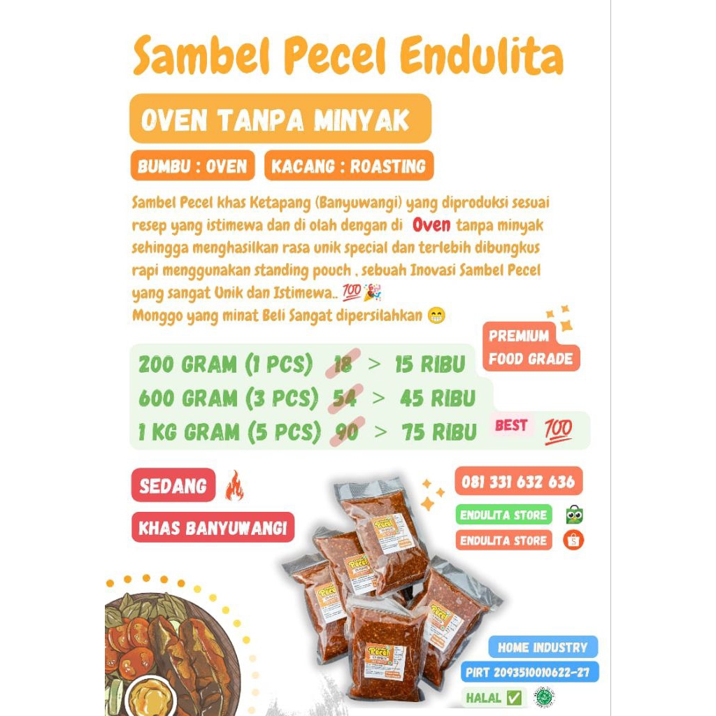 

Sambel Pecel Endulita 1kg (OVEN TANPA MINYAK)