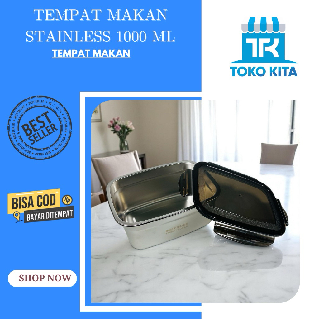 TEMPAT MAKAN ANTI TUMPAH STAINLESS 1000 ML