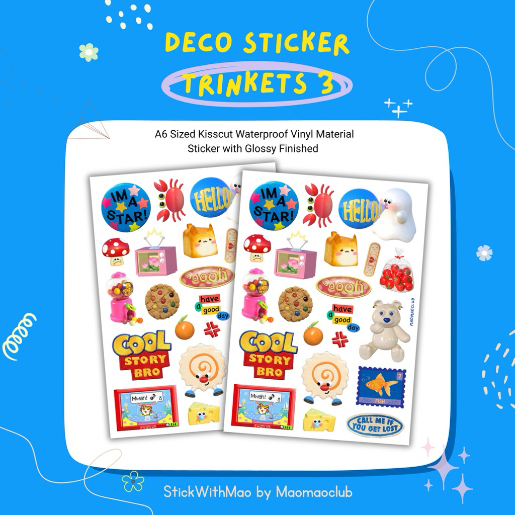 Various Trinkets 3 (Fish, Retro, Quotes, Hamtaro) Aesthetic Deco Sticker Sheet for Journal Journalin