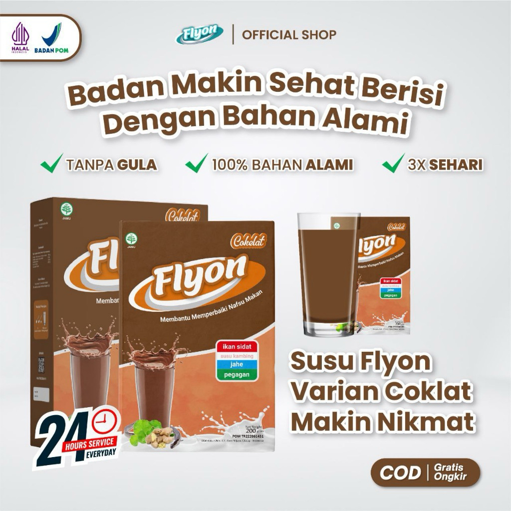 Flyon Susu Flyon COKLAT 200gram Penggemuk Badan & Penambah Nafsu Makan Original Vitamin Herbal BPOM 