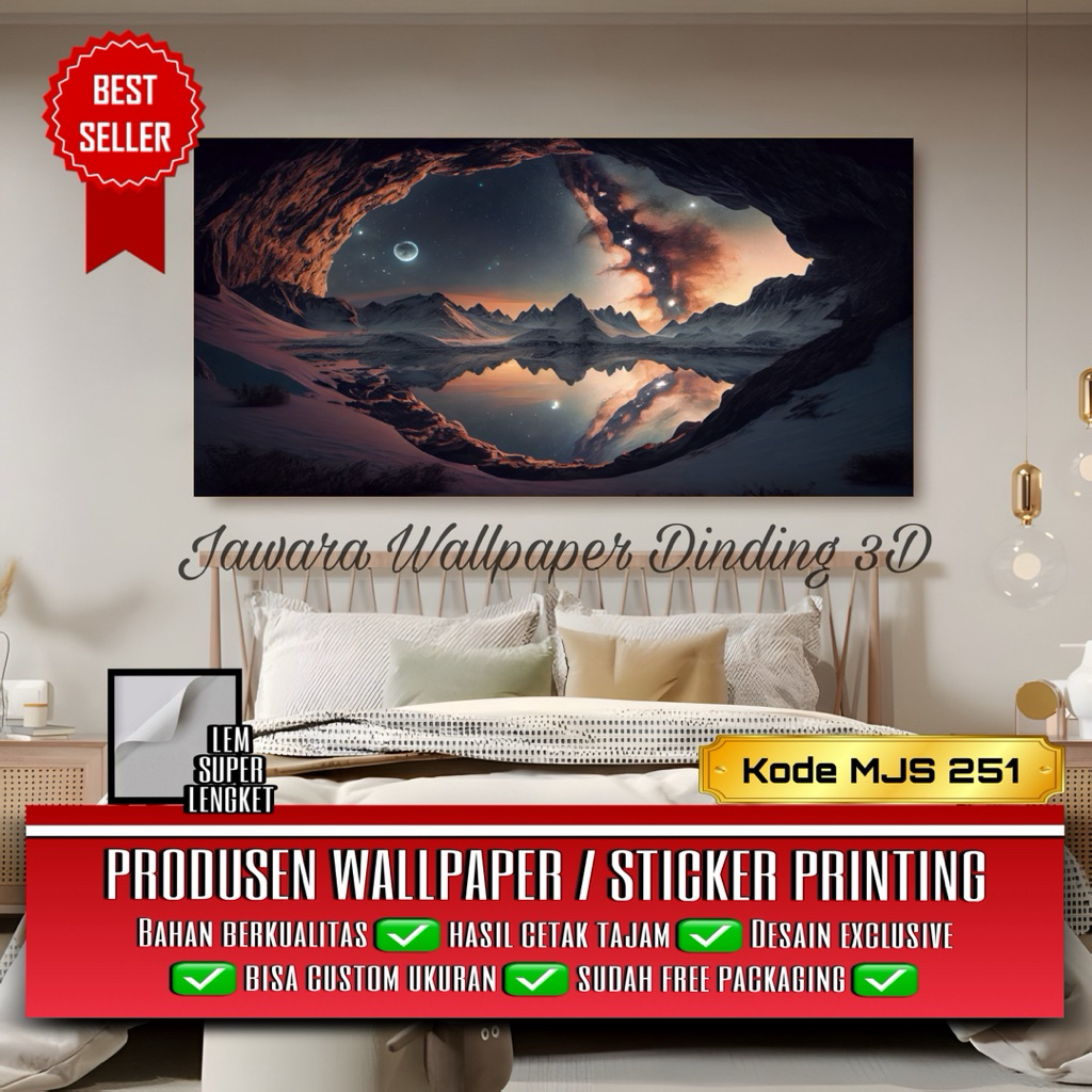 Wallpaper 3D Custom Pemandangan Alam Malam Hari, Stiker Dinding 3D