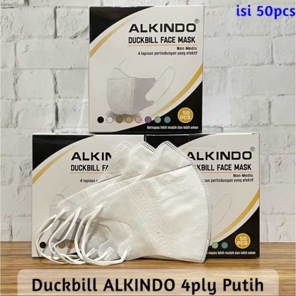 Masker Alkindo PREMIUM  / On Care Duckbill  Mouson Alkindo Embos 4 Ply Mix Warna Hitam Putih White B