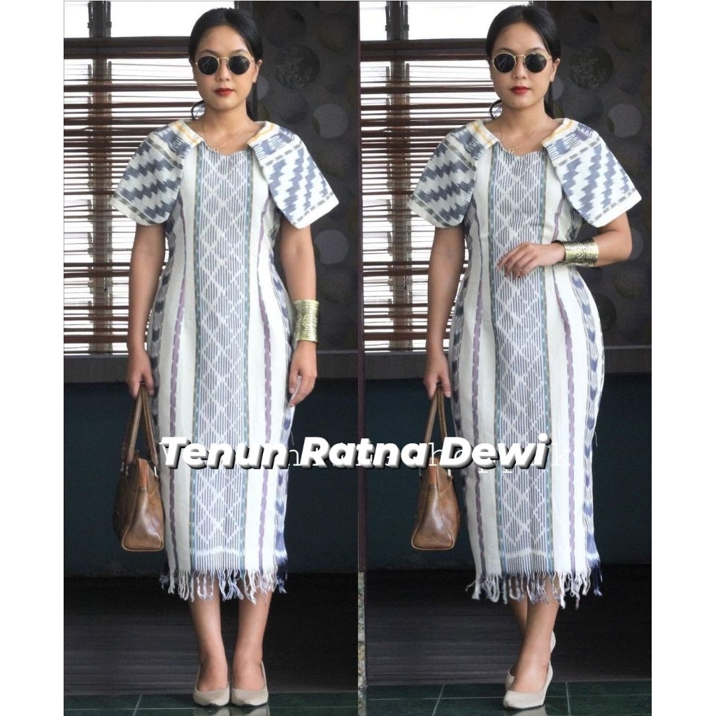 Dress Tenun Warna Putih