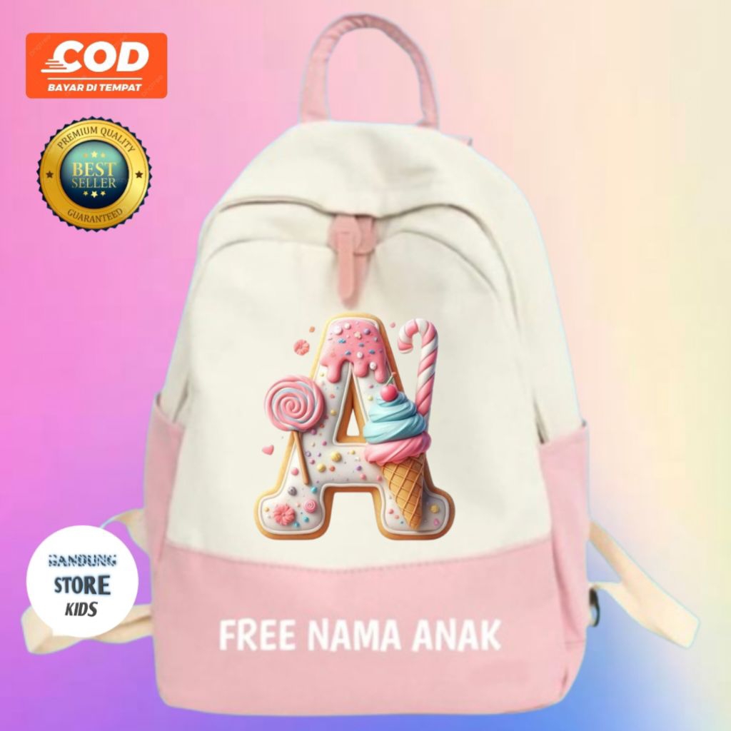 Tas Ransel Anak Sekolah SD TK PAUD MOTIF ALFABET LOLIPOP HURUF A