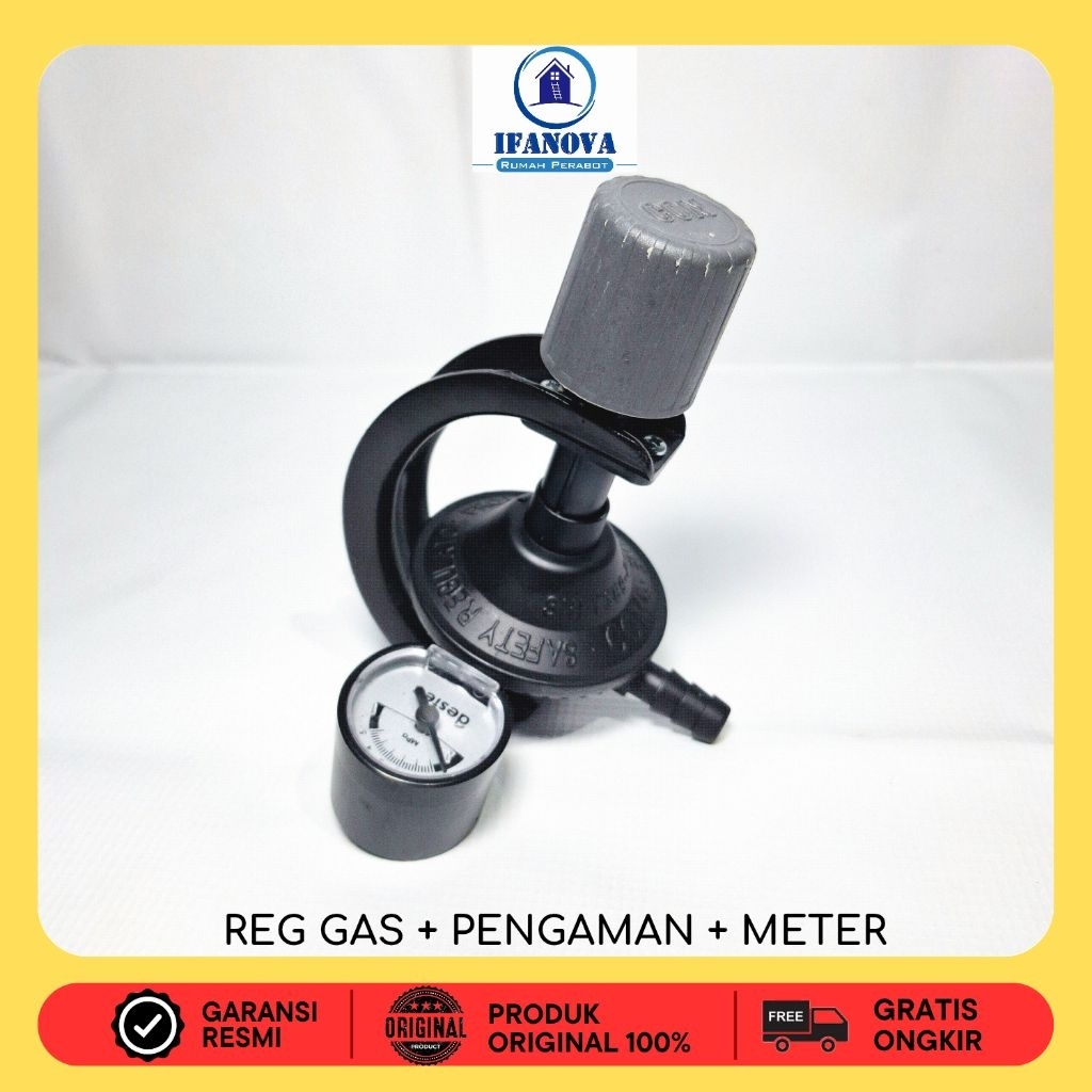 Regulator Gas Destec COM-U12RM Tekanan Rendah + Meteran Indikator LPG 3kg dan 12kg SNI Original