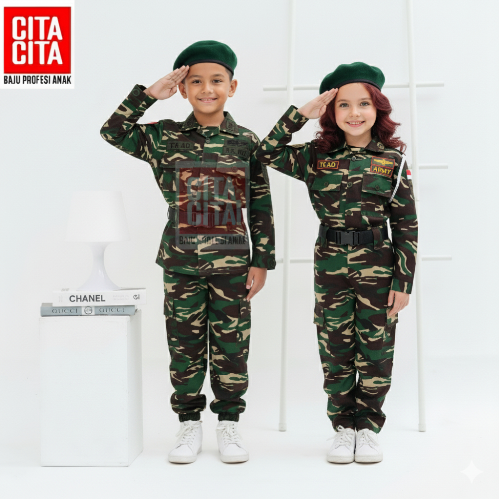 CITA CITA BAJU SERAGAM PDL TNI ANAK LAKI LAKI PEREMPUAN LORENG ARMY PROFESI SERAGAM KARNAVAL