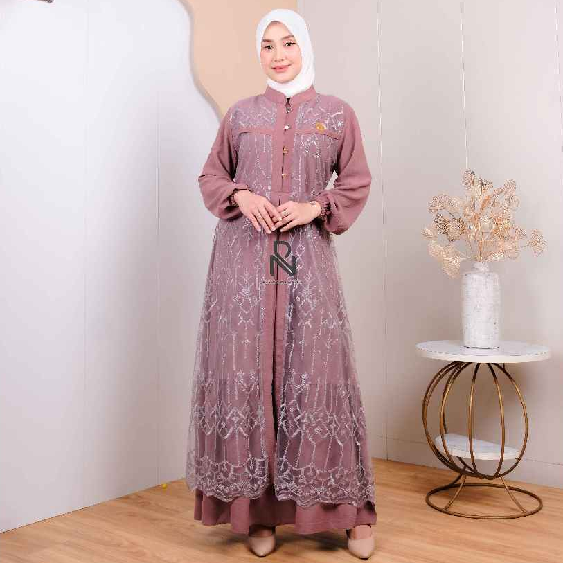 Gamis Brokat Elegan Pesta Muslimah Premium-Rostaupe