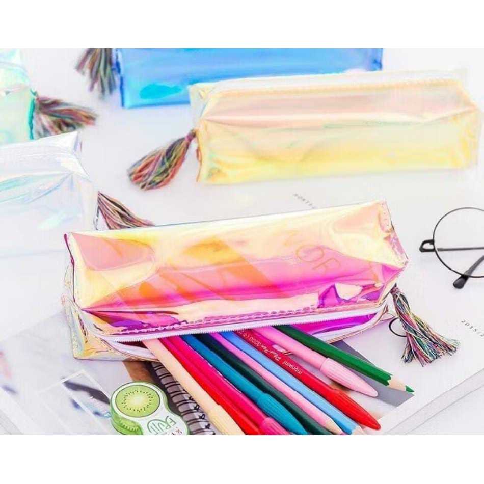 

hokitersu21 TEMPAT PENSIL GLOSSY hologram transparan pencil case kosmetik alat kantor sekolah import