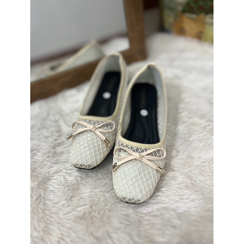 OFASHION sepatu wanita pita jaring jaring ballerina flatshoes pansus wanita pita