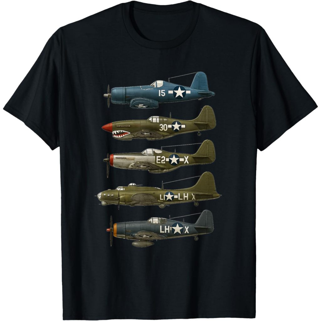 Baju kaos anak WW2 Warplanes F4U, P-51 Mustang, P-40 B17 Gift T-Shirt