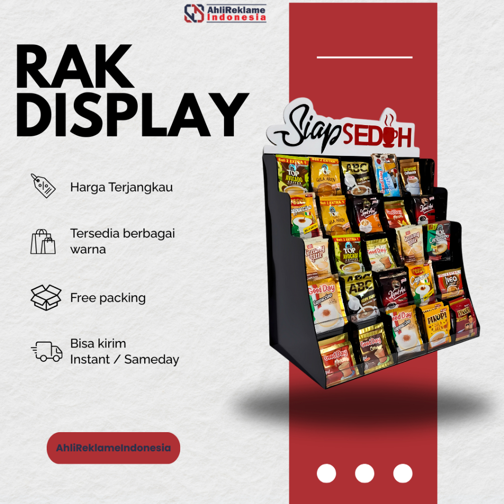 Rak Akrilik Display Kopi | Rak Kopi & Susu | Rak Teh Sachet 25 Kotak | Tempat Kopi Sachet Akrilik Mu