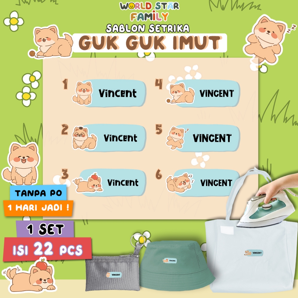 

Wsf Stiker GUGUK LUCU custom Sticker Nama Label Printing Kain kaos Sablon Setrika GRATIS Custom Nama Stiker Label DTF Tinggal di setrika WSFLABEL