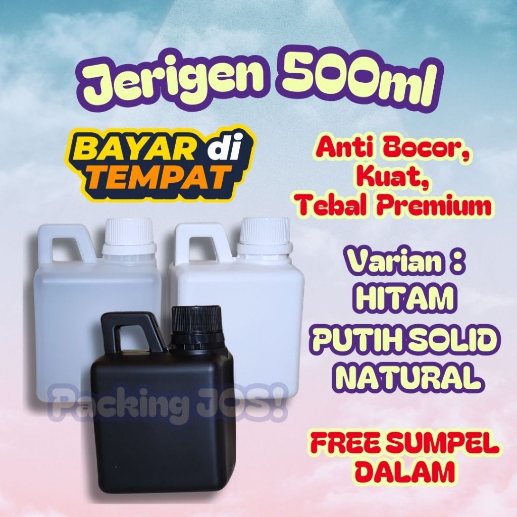 Jerigen 500ml Putih Natural Hitam / Jirigen Baru 500 ml Plastik Kemasan HDPE