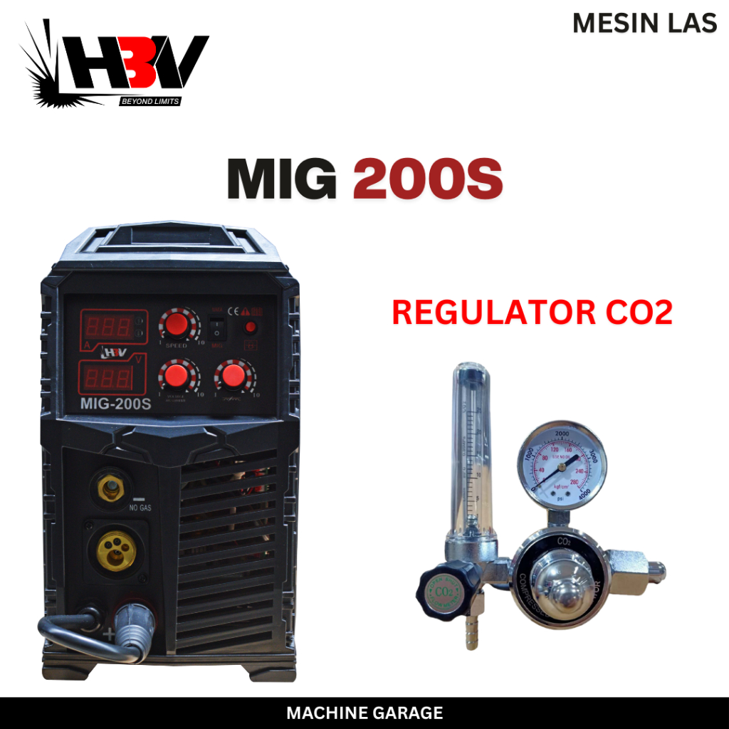 Mesin Las MIG 200S HBV 3 Fungsi Bisa Pakai Gas CO2 atau Tanpa Gas 1 Fasa 220V 40-200A Ringan 14kg Bengkel Rumahan Industri