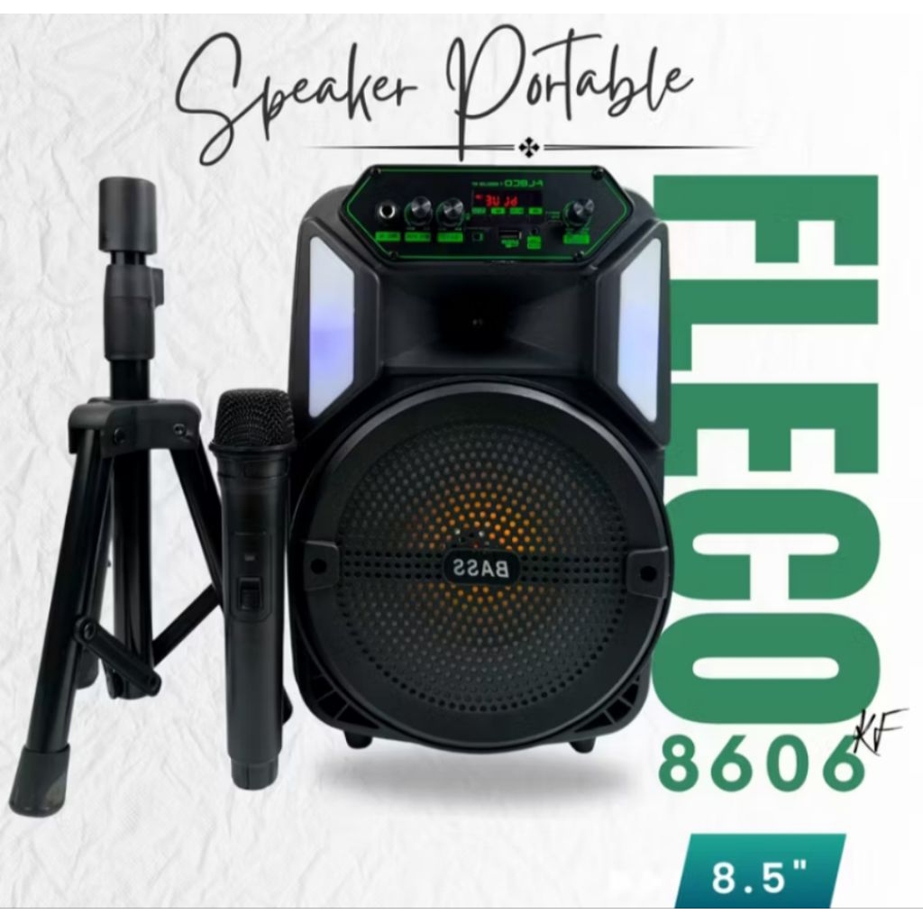 Speaker Bluetooth Karaoke Terbaru Fleco F-8606KF Bonus Mikrofon Karaoke Wireless Tripod Remot Super 