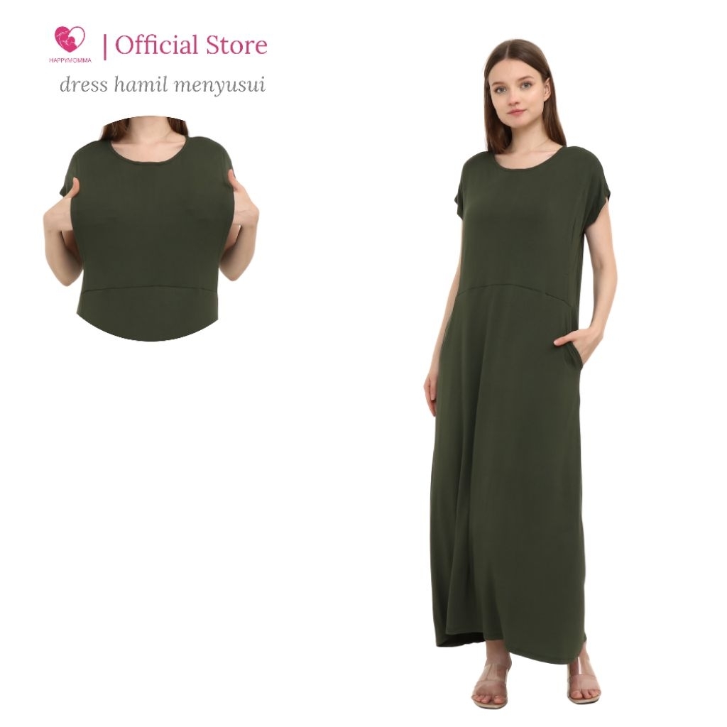 Happymomma - Dress Busui Friendly Bukaan Kanan Kiri Panjang Lengan Pendek Avis