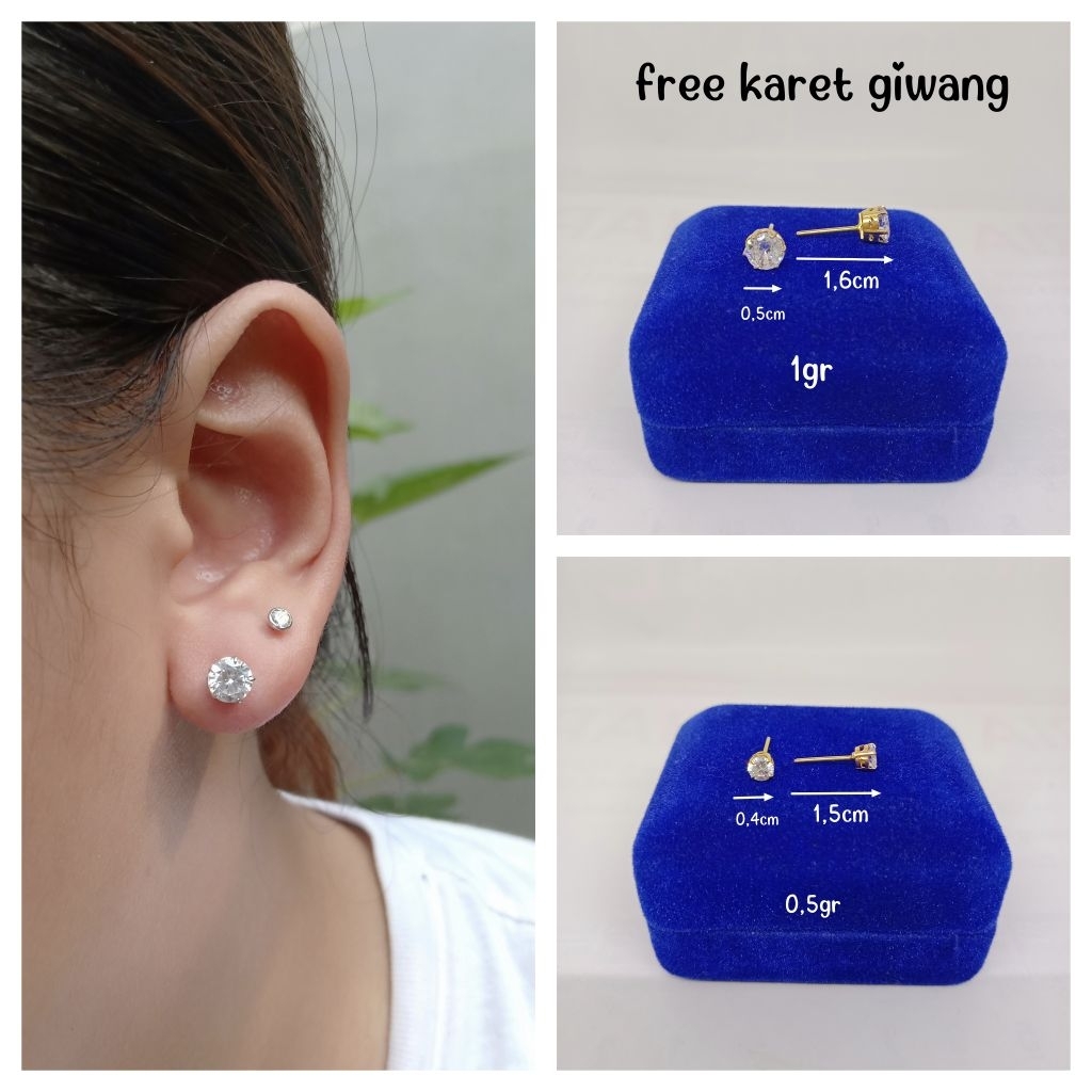 giwang model solitaire desi mp variasi ukuran kecil-besar/perak asli silver 925 lapis emas/perhiasan