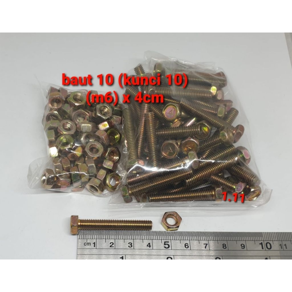 (Paket 50 set) Baut 10 (6mm) x 4 cm + Mur