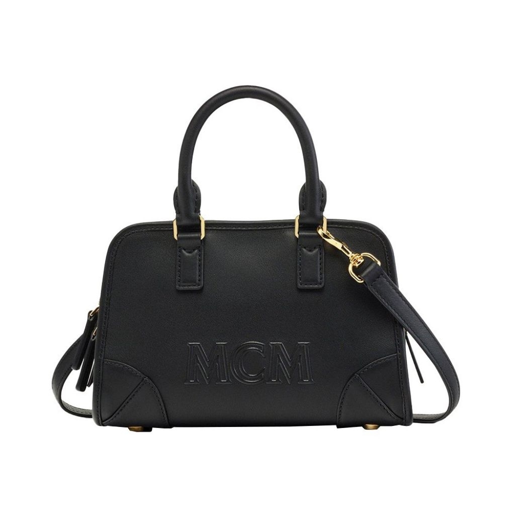 MCM Mini Aren Boston Bag in Spanish Leather Black