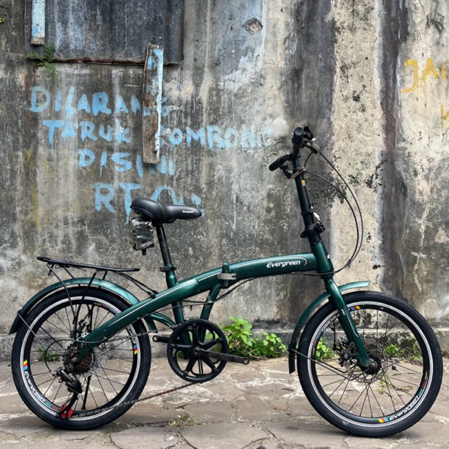 [PROMO] Sepeda Lipat 20 Inch Evergreen (Rem Cakram+Boncengan) Free Helm