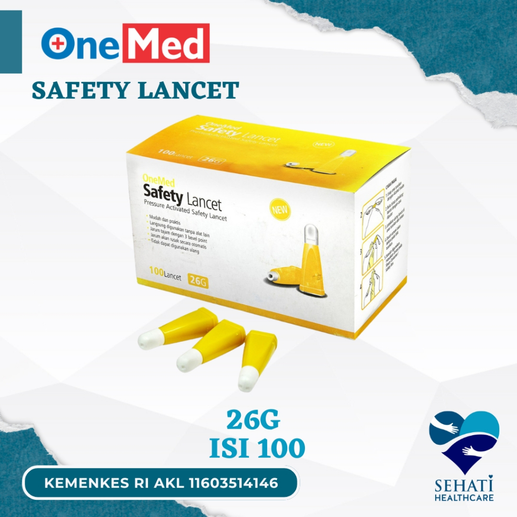 Onemed Safety Lancet Lancets 26G Jarum Tusuk Alat Bekam Terapi 26 G Kesehatan