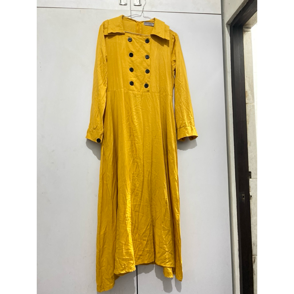 Gamis Dress Mustard Warna Kuning Kunyit Preloved