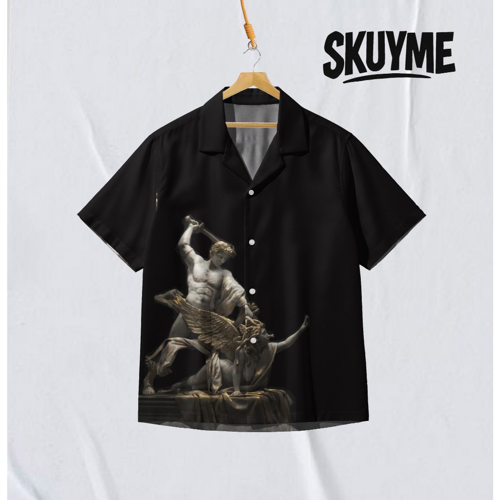 SKUYME Kemeja Pria Fullprint Lengan Pendek Motif Perseus Medusa Mitologi Yunani | SK-Mds