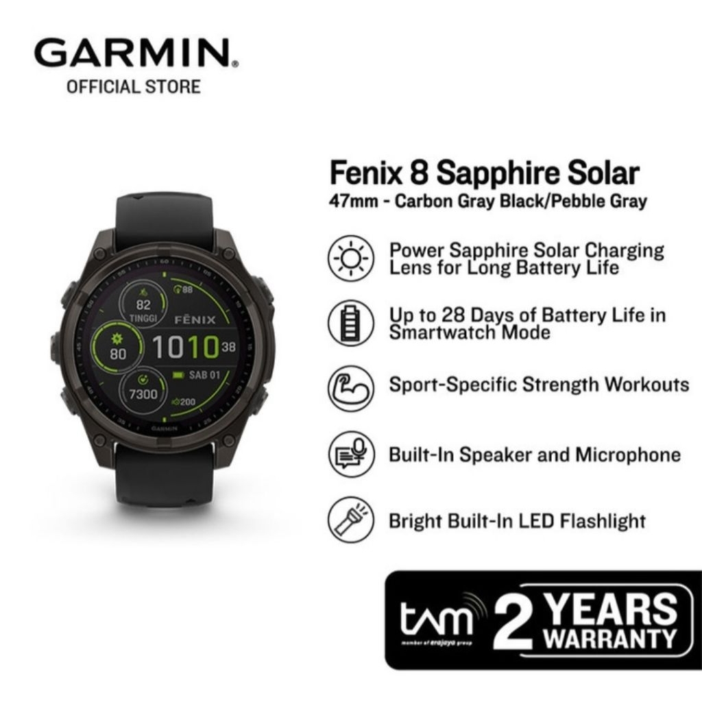 GARMIN Fenix 8 Solar Sapphire Titanium 47 mm Carbon Gray Black Pebble Gray Silicone Band Ultimate GP